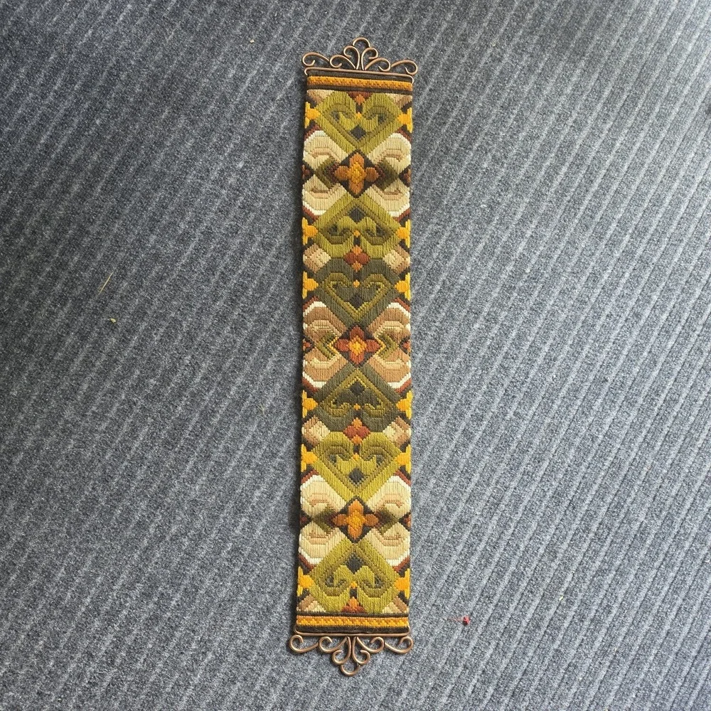 Vintage Norwegian Tapestry Bell Pull Cast Hardware Scandinavian Hand Made 5 x 30